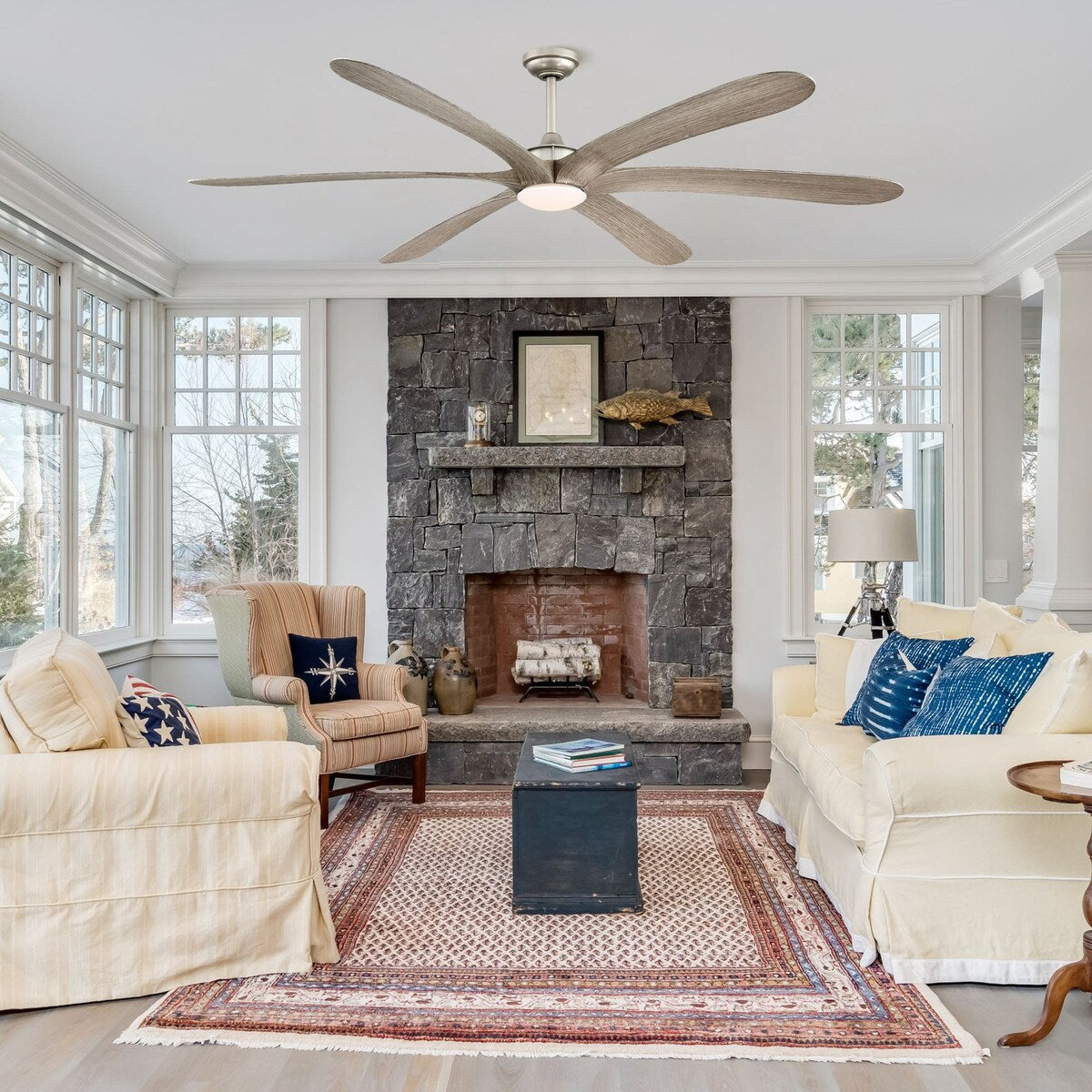 Ventilatore da soffitto DC grande a 6 pale in legno galleggiante da 72 pollici con luce e telecomando