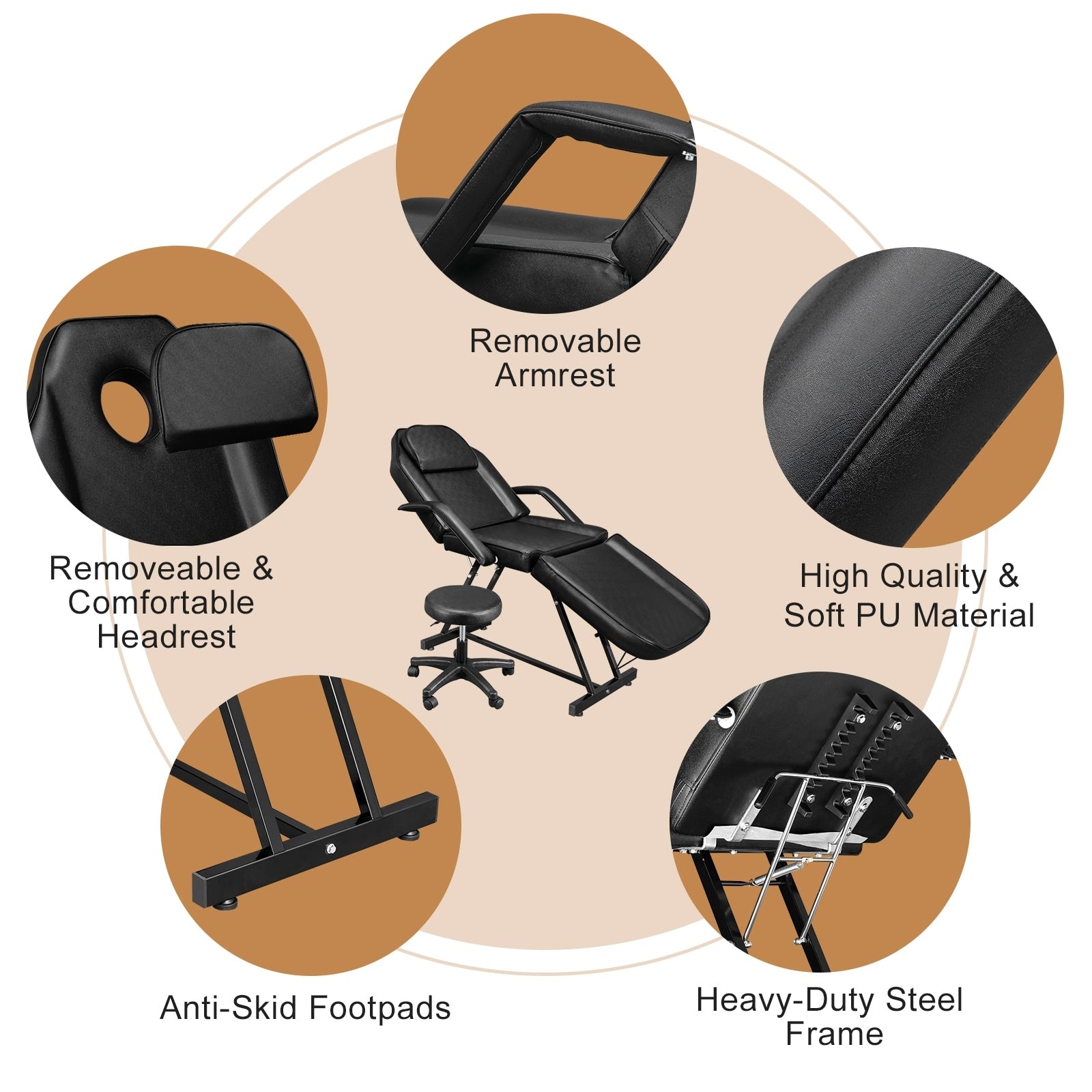 73 Lettino da massaggio regolabile per salone di bellezza, spa, sedia per tatuaggi con sgabello