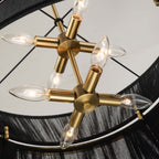 Lampadario a tamburo grande in stile boho moderno a 8 luci, lampadario a clessidra in tessuto intrecciato a mano da 24 pollici in oro/nero per sala da pranzo/soggiorno