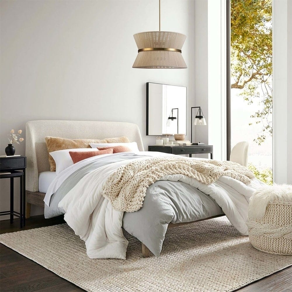 Lampadario a tamburo grande in stile boho moderno a 8 luci, lampadario a clessidra in tessuto intrecciato a mano da 24 pollici in oro/nero per sala da pranzo/soggiorno