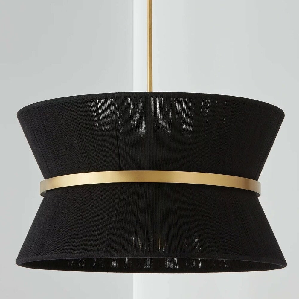 Lampadario a tamburo grande in stile boho moderno a 8 luci, lampadario a clessidra in tessuto intrecciato a mano da 24 pollici in oro/nero per sala da pranzo/soggiorno