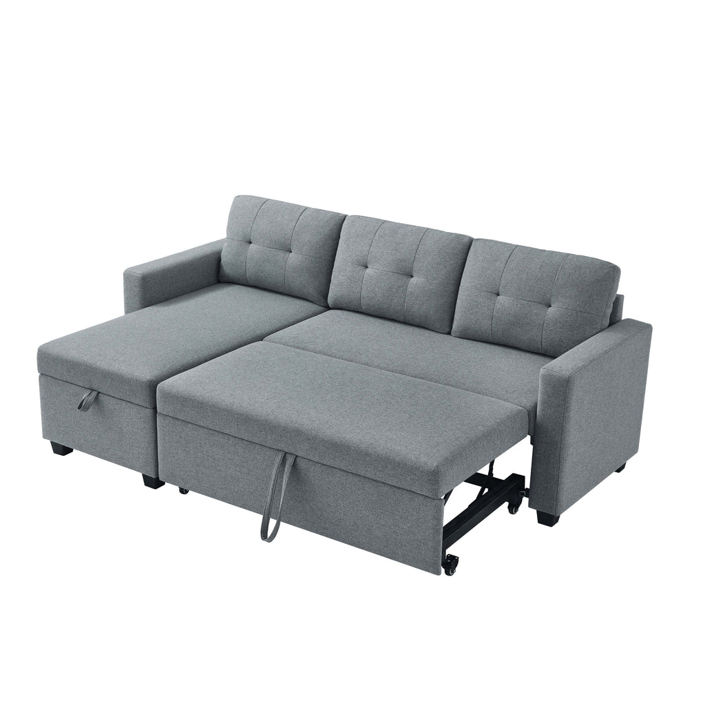 Divano letto imbottito trasformabile a 3 posti da 81,5'' con letto estraibile, chaise longue contenitore reversibile e cuscini per lo schienale
