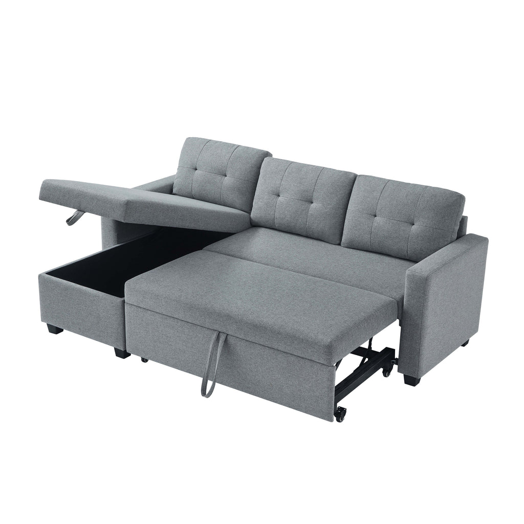 Divano letto imbottito trasformabile a 3 posti da 81,5'' con letto estraibile, chaise longue contenitore reversibile e cuscini per lo schienale