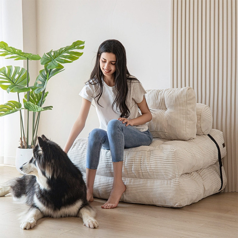 Divano letto pieghevole in velluto a coste, singolo