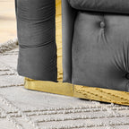 Divano a 3 posti in velluto 90.6 con 2 cuscini ad alta densità, dettagli dorati e cuscini