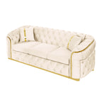 Divano a 3 posti in velluto 90.6 con 2 cuscini ad alta densità, dettagli dorati e cuscini