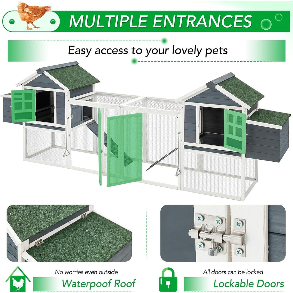 AECOJOY 144'' Grande pollaio con recinto in legno Gabbia per pollame