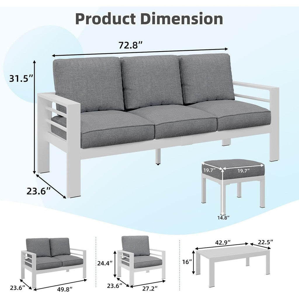 AECOJOY Set di mobili da giardino in alluminio da 7 pezzi, set da conversazione all'aperto