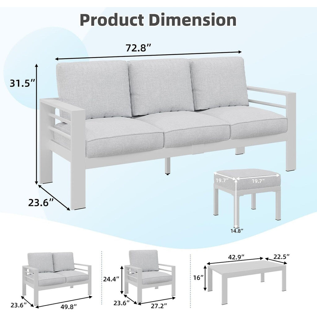 AECOJOY Set di mobili da giardino in alluminio da 7 pezzi, set da conversazione all'aperto