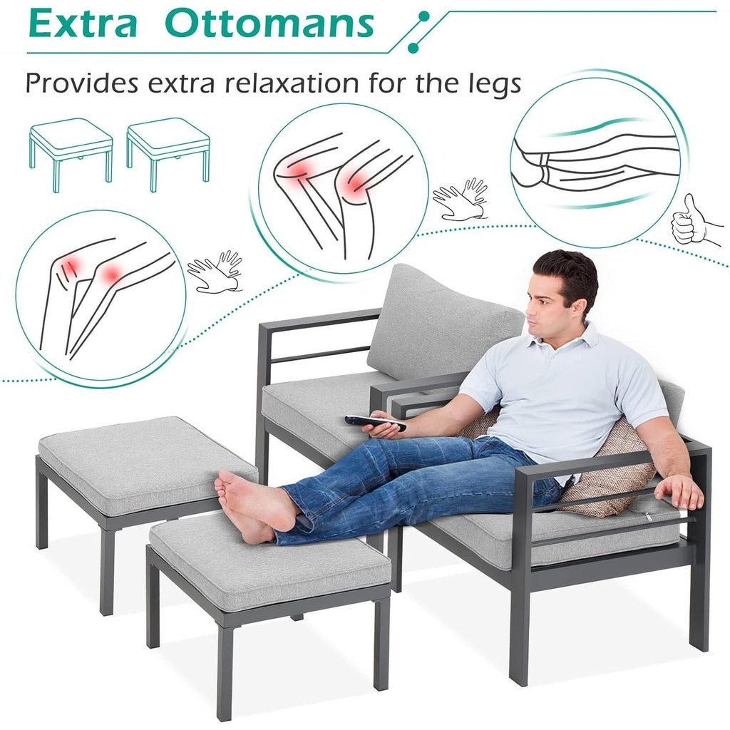 AECOJOY Set di mobili da giardino in alluminio da 7 pezzi, set da conversazione all'aperto