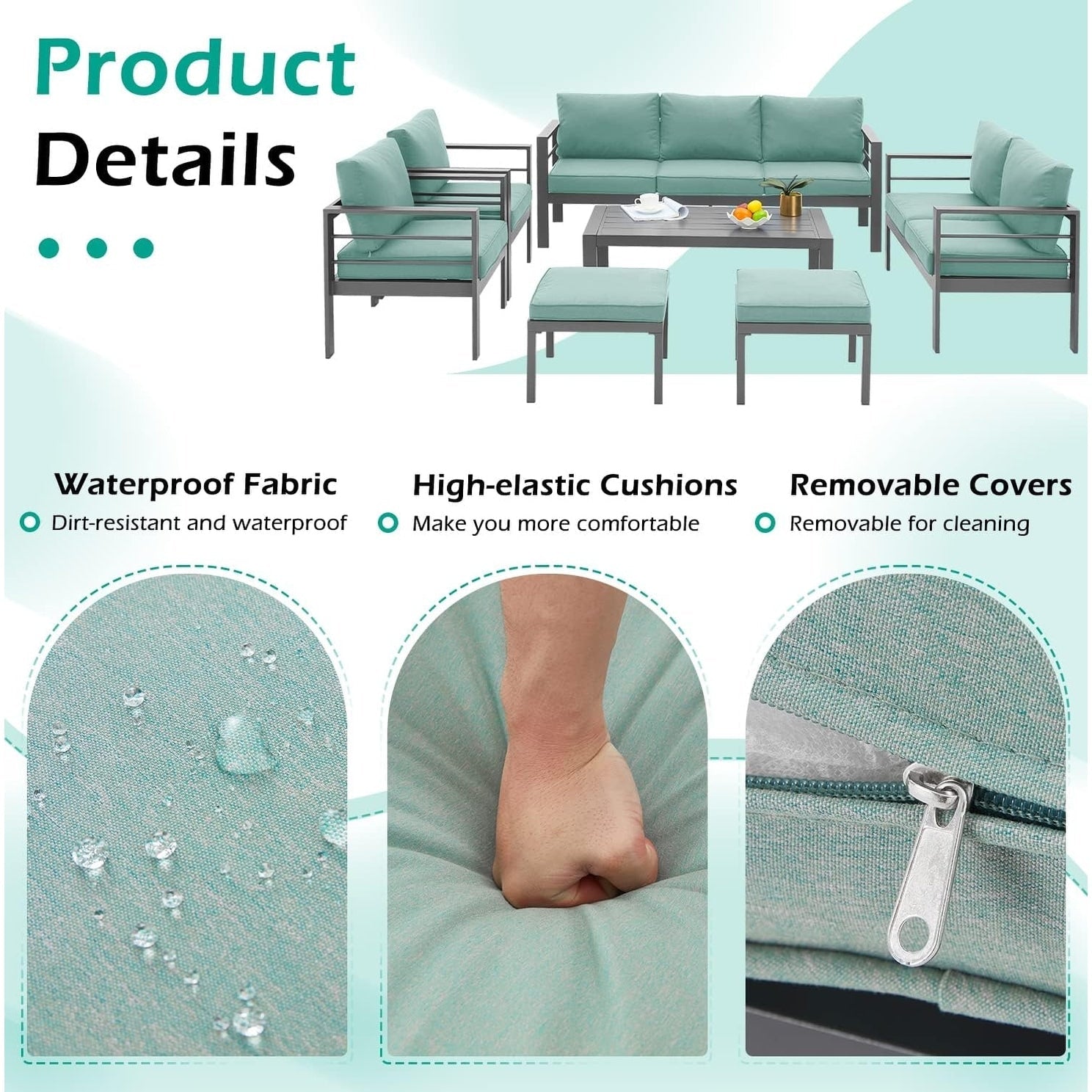 AECOJOY Set di mobili da giardino in alluminio da 7 pezzi, set da conversazione all'aperto