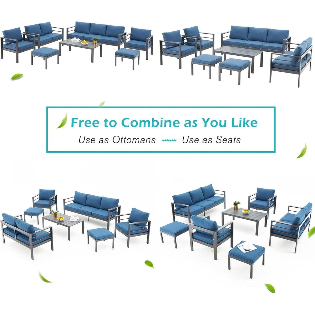 AECOJOY Set di mobili da giardino in alluminio da 7 pezzi, set da conversazione all'aperto