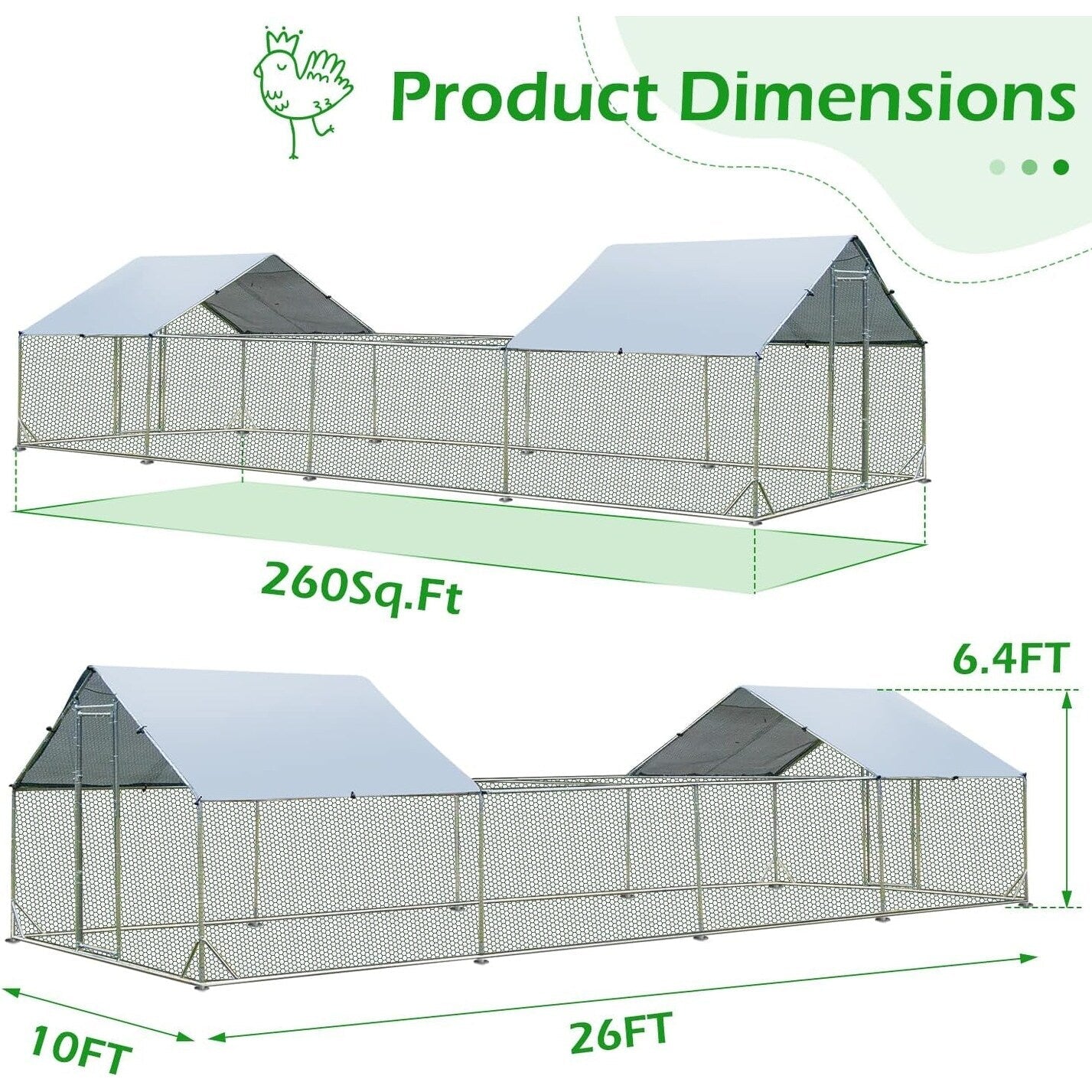 AECOJOY Grande pollaio in metallo con gabbia per polli in metallo