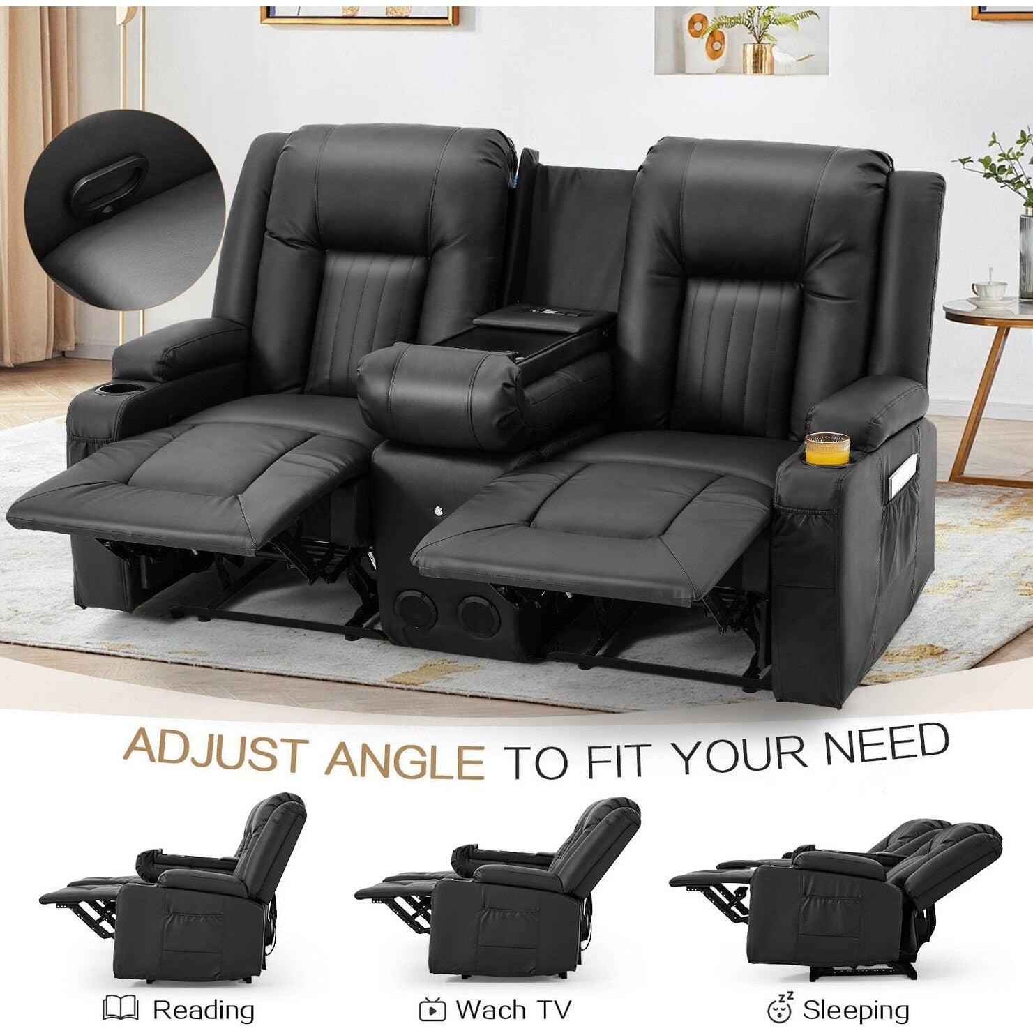 Divano reclinabile AECOJOY manuale per camper, divano reclinabile in PU per home theater con console