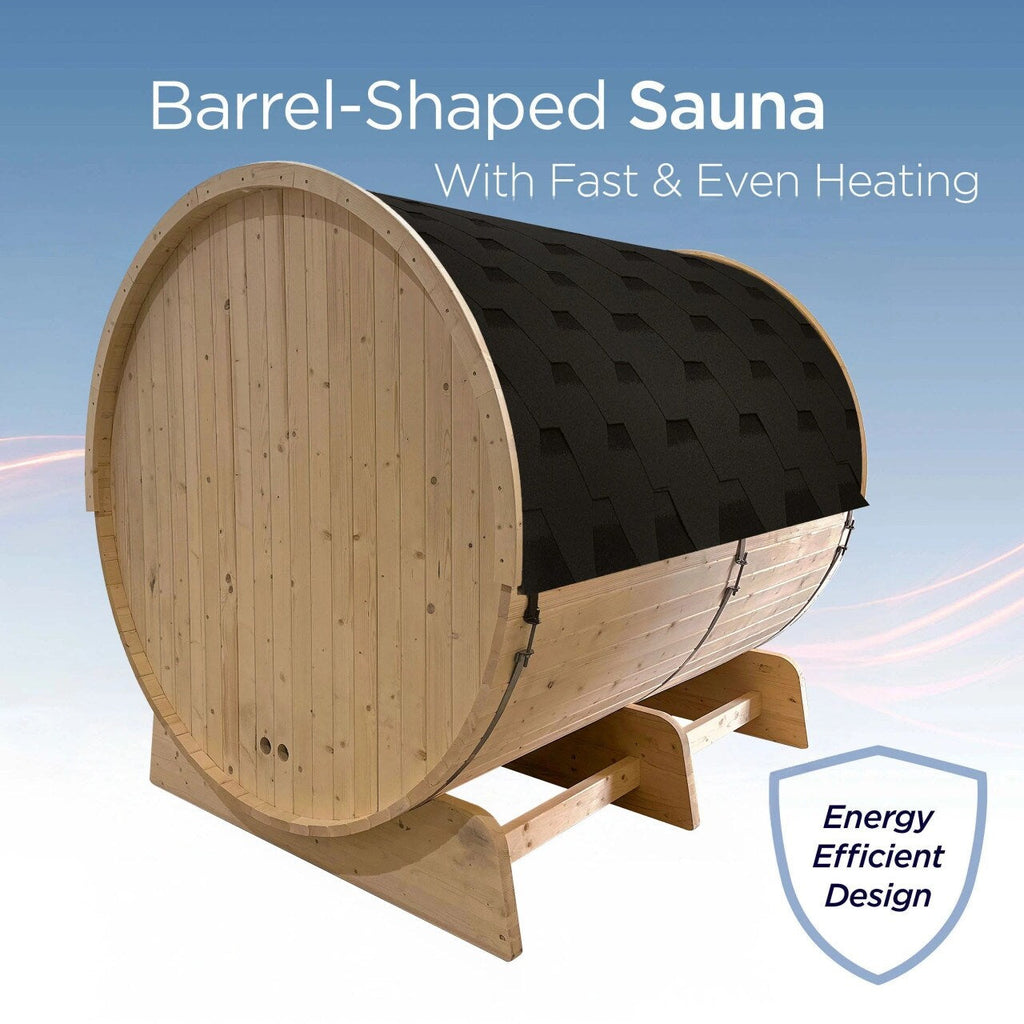 Sauna a botte in pino finlandese bianco ALEKO per 6-8 persone con riscaldatore elettrico UL - 88L x 73W x 79H pollici