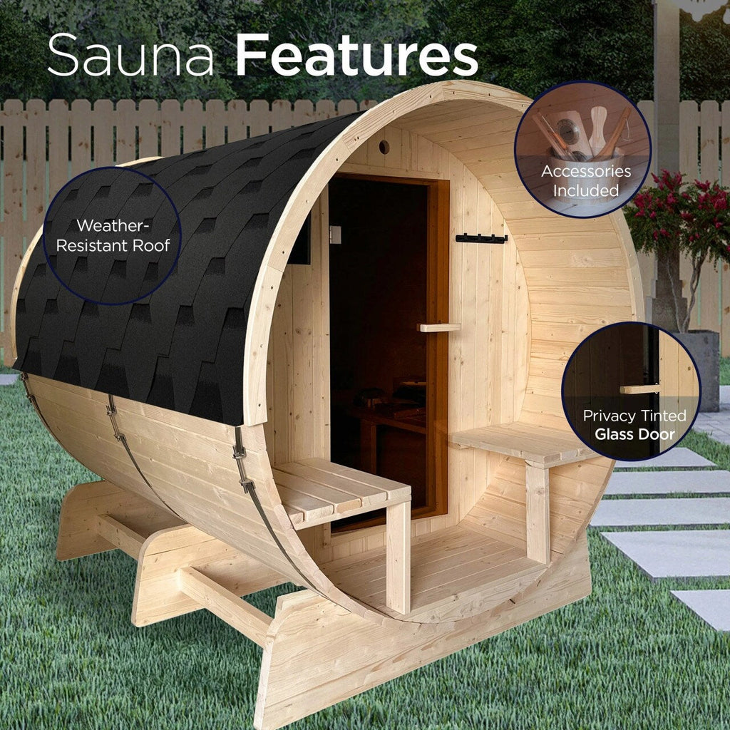 Sauna a botte in pino finlandese bianco ALEKO per 6-8 persone con riscaldatore elettrico UL - 88L x 73W x 79H pollici
