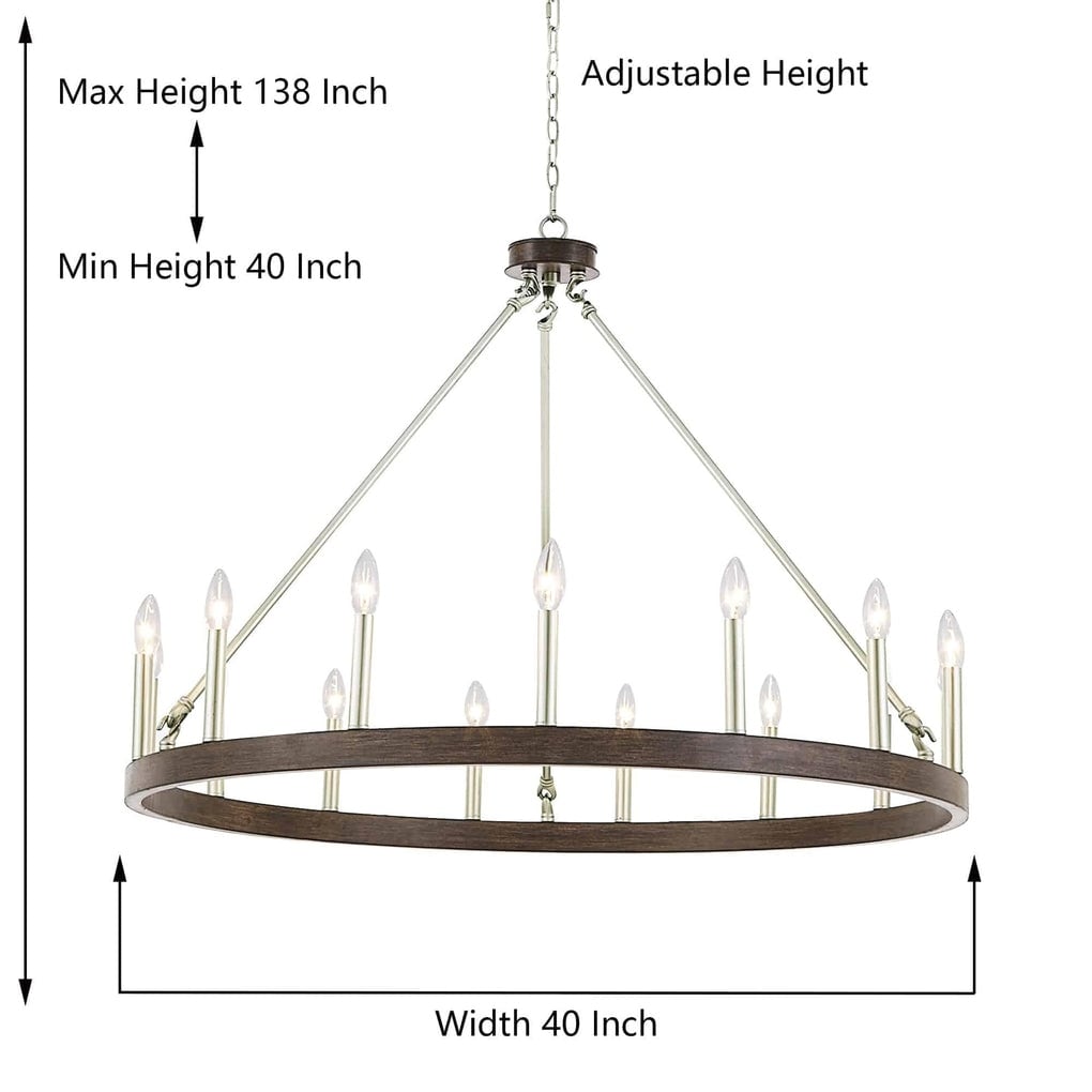 Lampadario a ruota di carro Acroma Farmhouse da 12 luci, 40 pollici, con UL - 40'' P x 138'' H