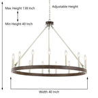 Lampadario a ruota di carro Acroma Farmhouse da 12 luci, 40 pollici, con UL - 40'' P x 138'' H