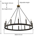 Lampadario a ruota di carro Acroma Farmhouse da 12 luci, 40 pollici, con UL - 40'' P x 138'' H