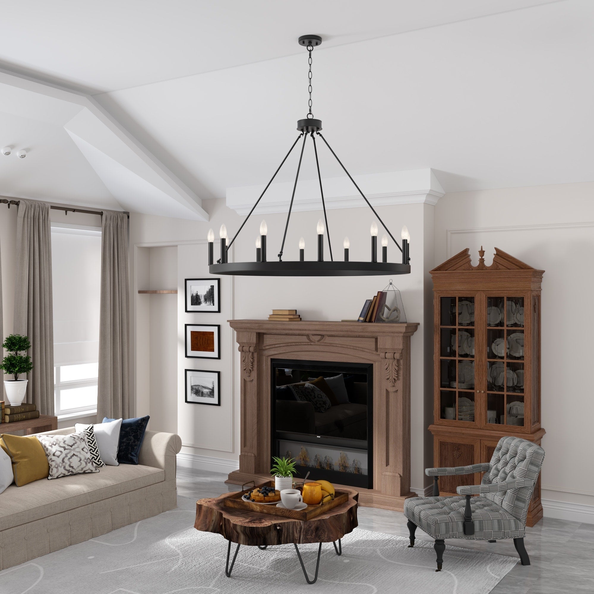 Lampadario a ruota di carro Acroma Farmhouse da 12 luci, 40 pollici, con UL - 40'' P x 138'' H