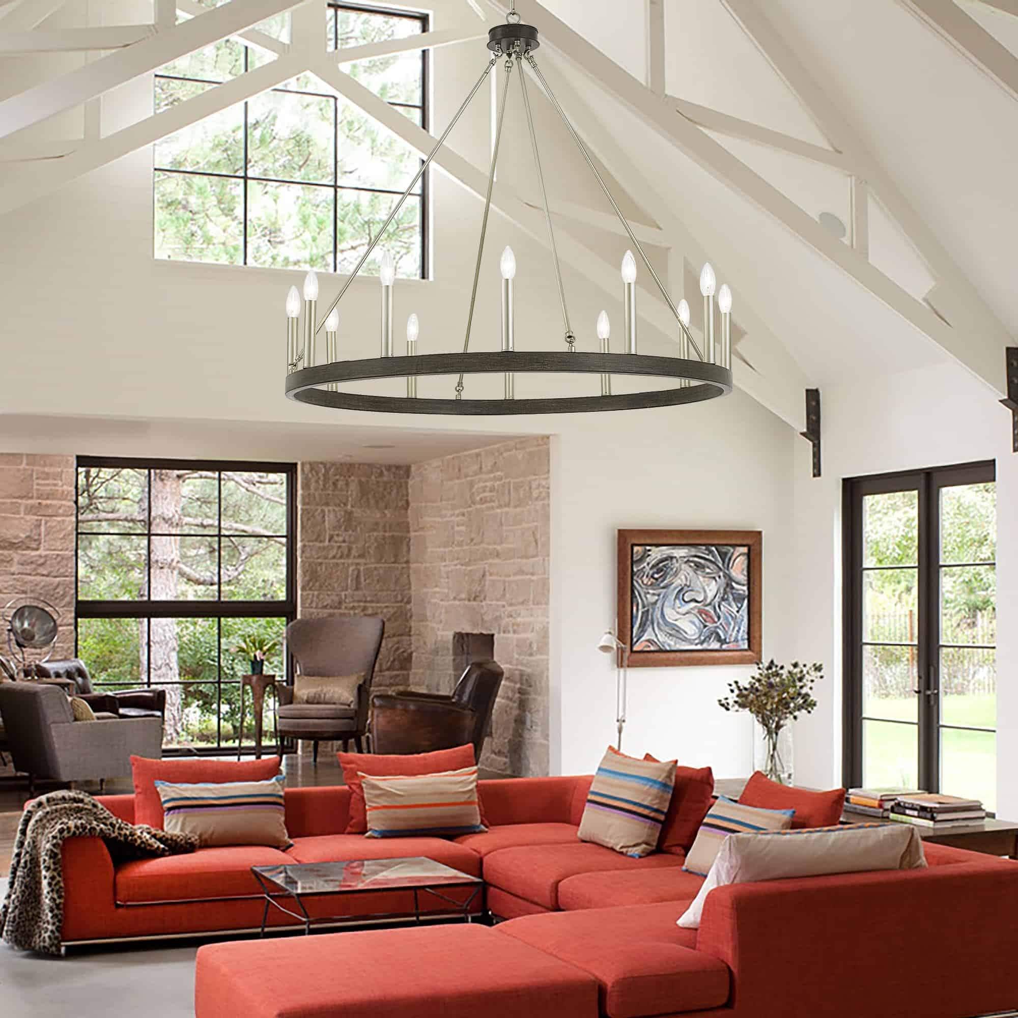 Lampadario a ruota di carro Acroma Farmhouse da 12 luci, 40 pollici, con UL - 40'' P x 138'' H