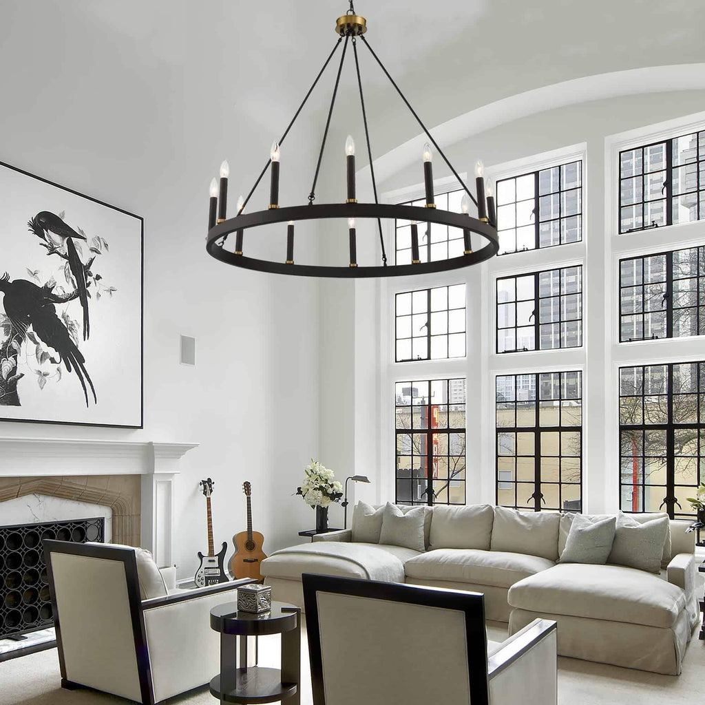 Lampadario a ruota di carro Acroma Farmhouse da 12 luci, 40 pollici, con UL - 40'' P x 138'' H