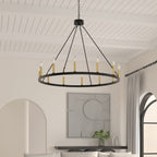 Lampadario a ruota di carro Acroma Farmhouse da 12 luci, 40 pollici, con UL - 40'' P x 138'' H