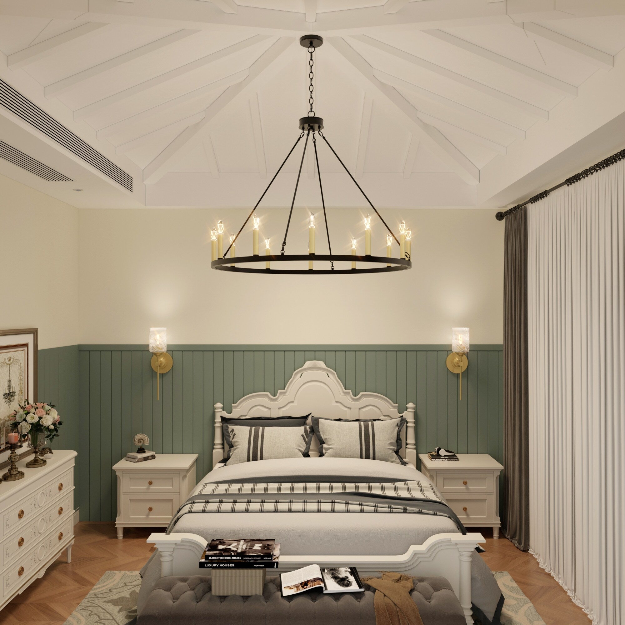 Lampadario a ruota di carro Acroma Farmhouse da 12 luci, 40 pollici, con UL - 40'' P x 138'' H