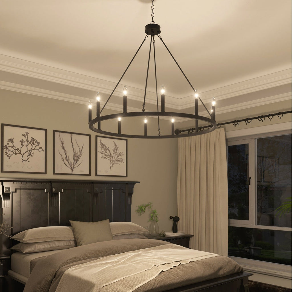 Lampadario a ruota di carro Acroma Farmhouse da 12 luci, 40 pollici, con UL - 40'' P x 138'' H