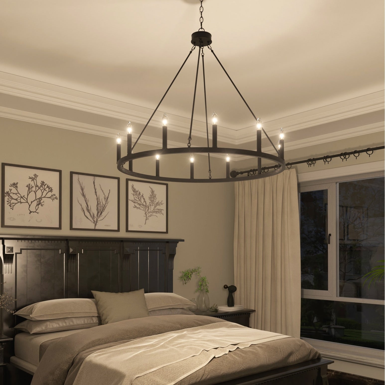 Lampadario a ruota di carro Acroma Farmhouse da 12 luci, 40 pollici, con UL - 40'' P x 138'' H