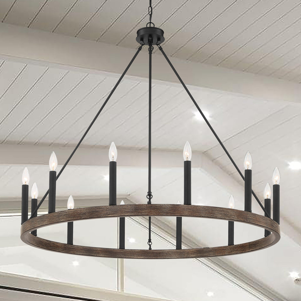 Lampadario a ruota di carro Acroma Farmhouse da 12 luci, 40 pollici, con UL - 40'' P x 138'' H