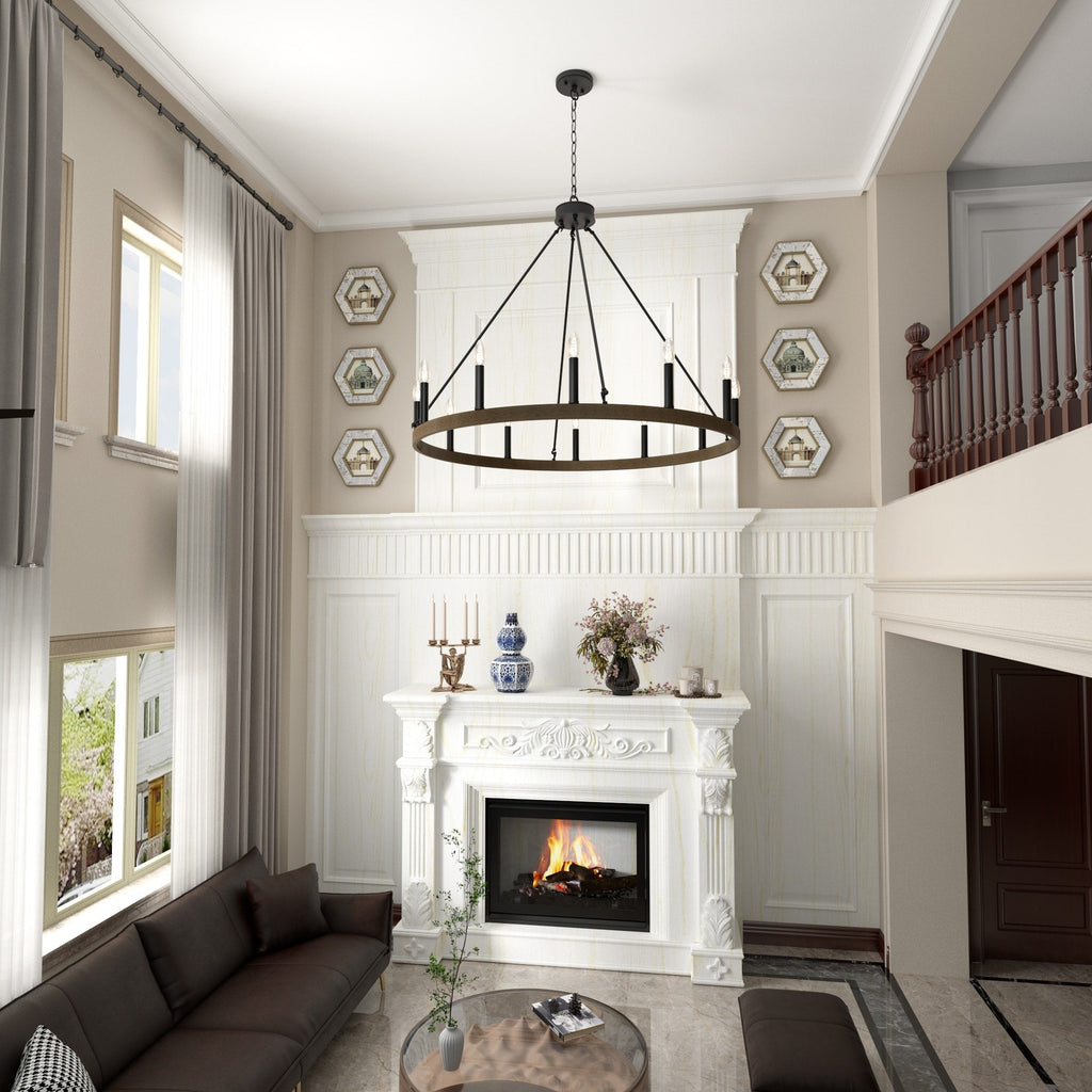 Lampadario a ruota di carro Acroma Farmhouse da 12 luci, 40 pollici, con UL - 40'' P x 138'' H