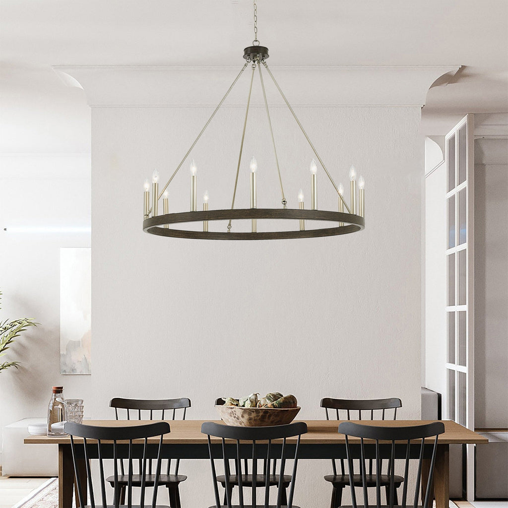 Lampadario a ruota di carro Acroma Farmhouse da 12 luci, 40 pollici, con UL - 40'' P x 138'' H