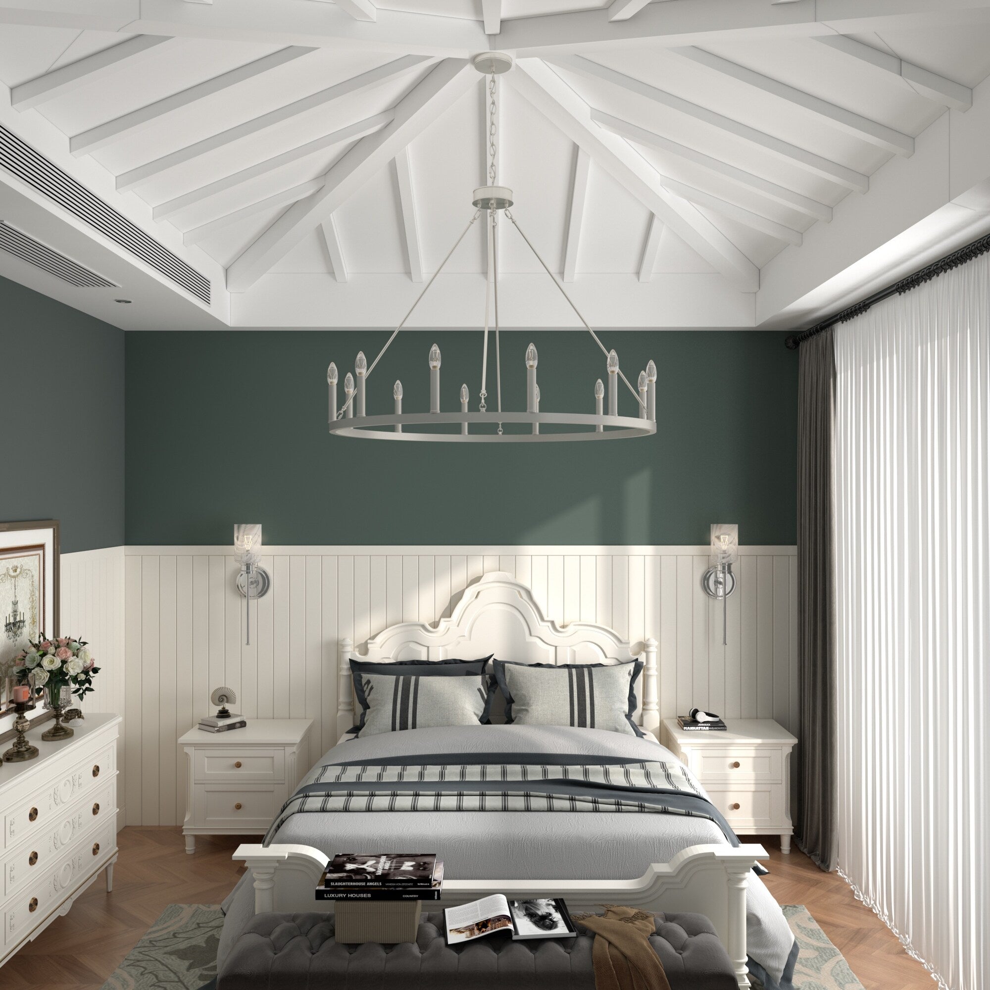 Lampadario a ruota di carro Acroma Farmhouse da 12 luci, 40 pollici, con UL - 40'' P x 138'' H