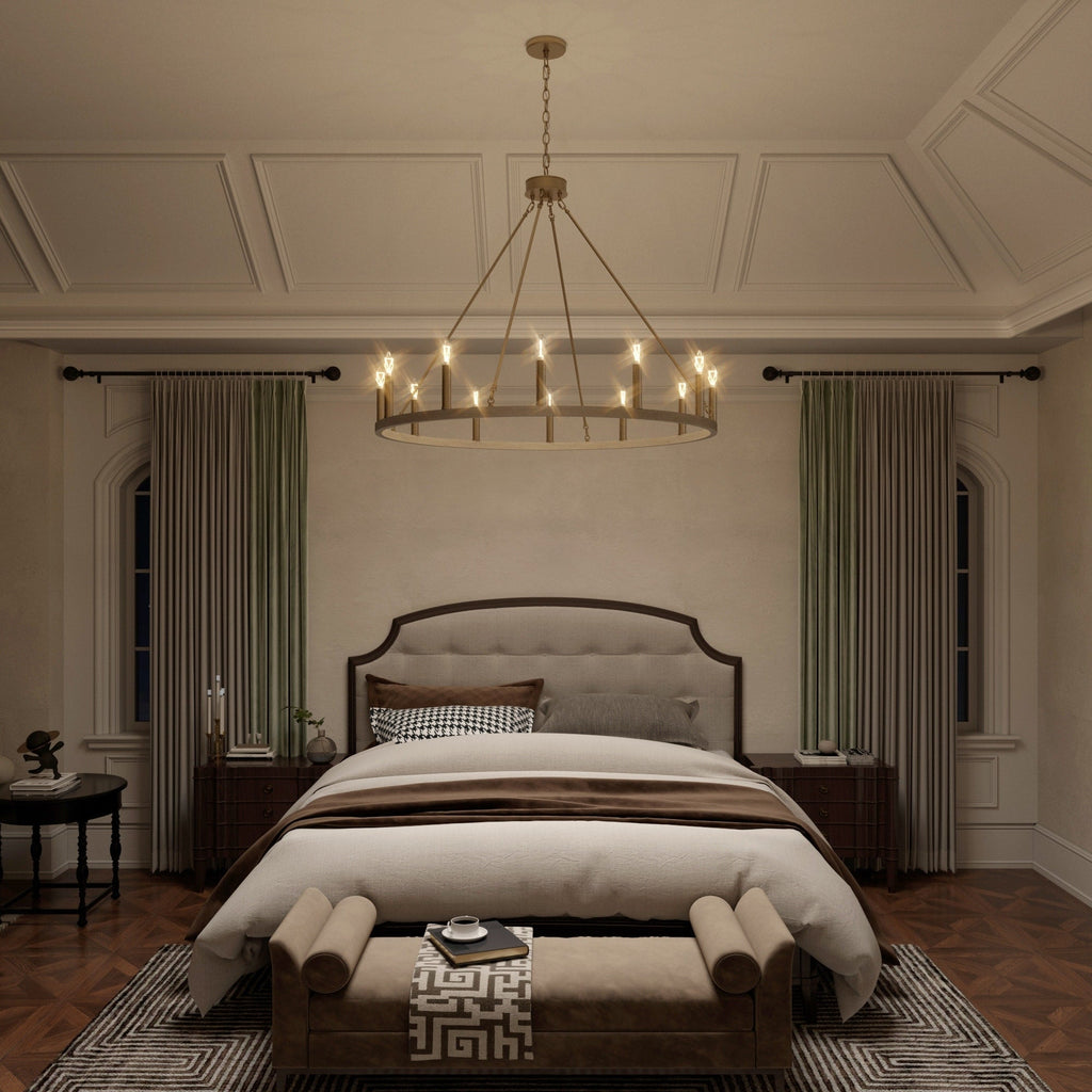 Lampadario a ruota di carro Acroma Farmhouse da 12 luci, 40 pollici, con UL - 40'' P x 138'' H