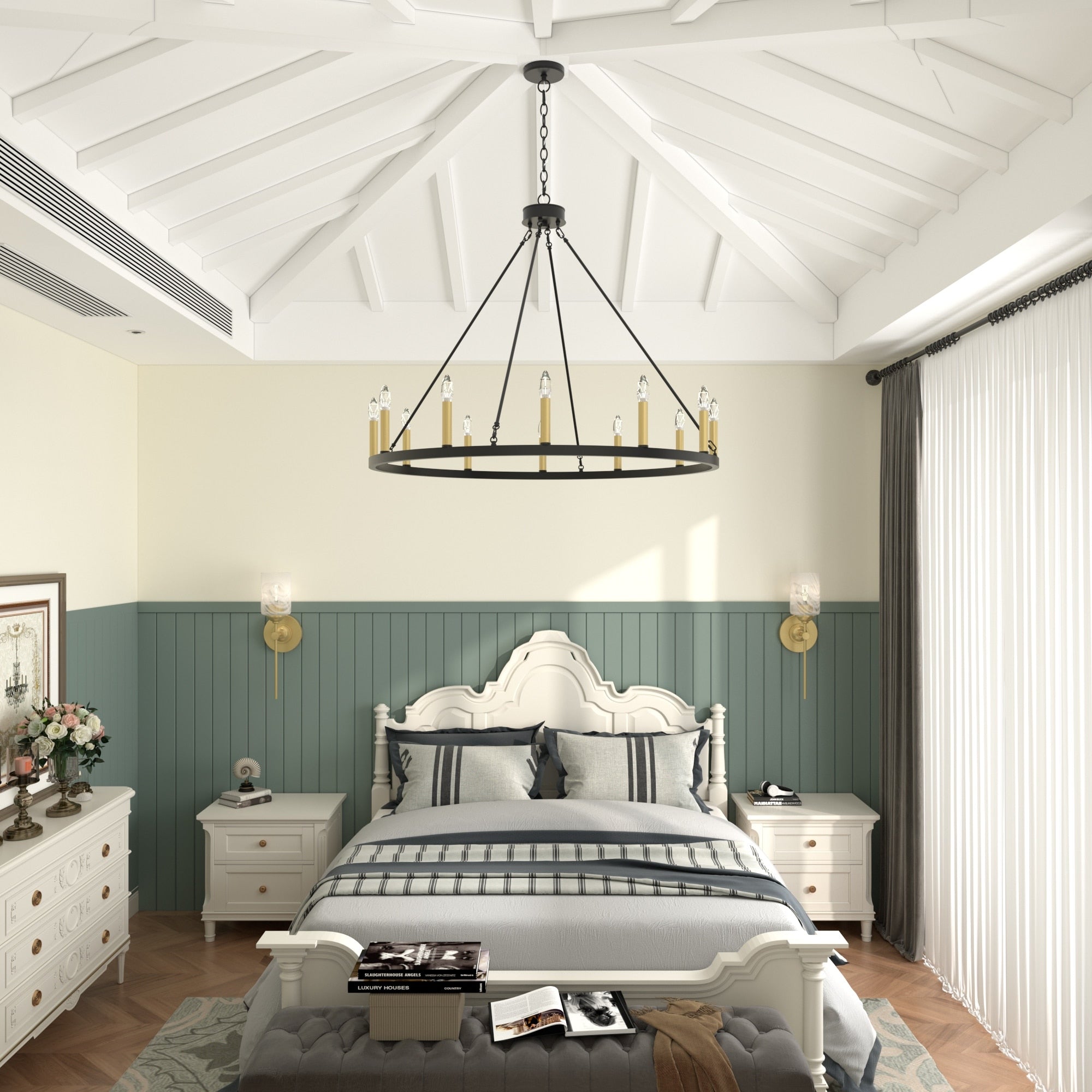 Lampadario a ruota di carro Acroma Farmhouse da 12 luci, 40 pollici, con UL - 40'' P x 138'' H
