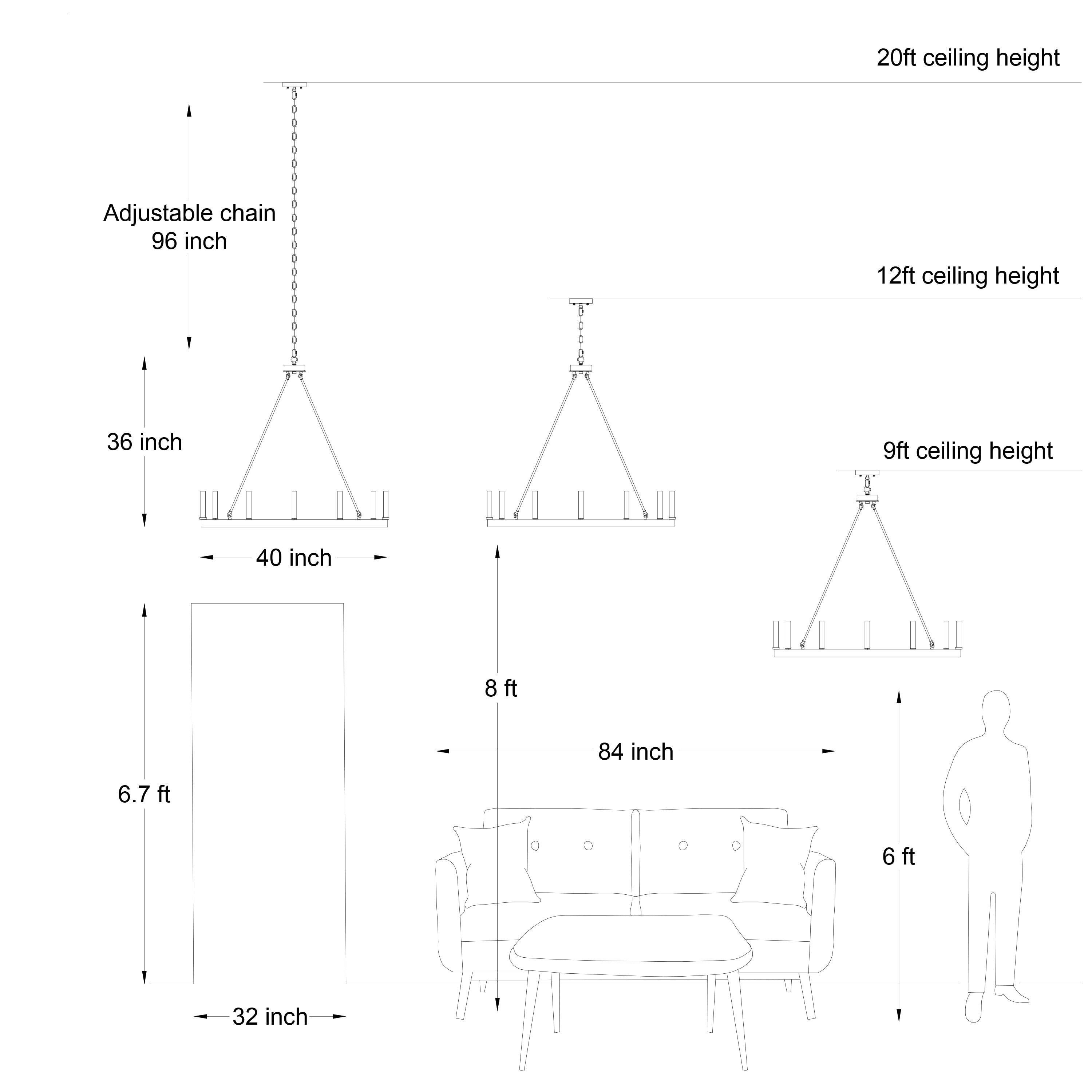 Lampadario a ruota di carro Acroma Farmhouse da 12 luci, 40 pollici, con UL - 40'' P x 138'' H