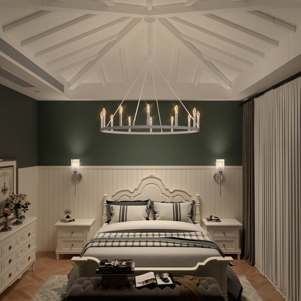 Lampadario a ruota di carro Acroma Farmhouse da 12 luci, 40 pollici, con UL - 40'' P x 138'' H