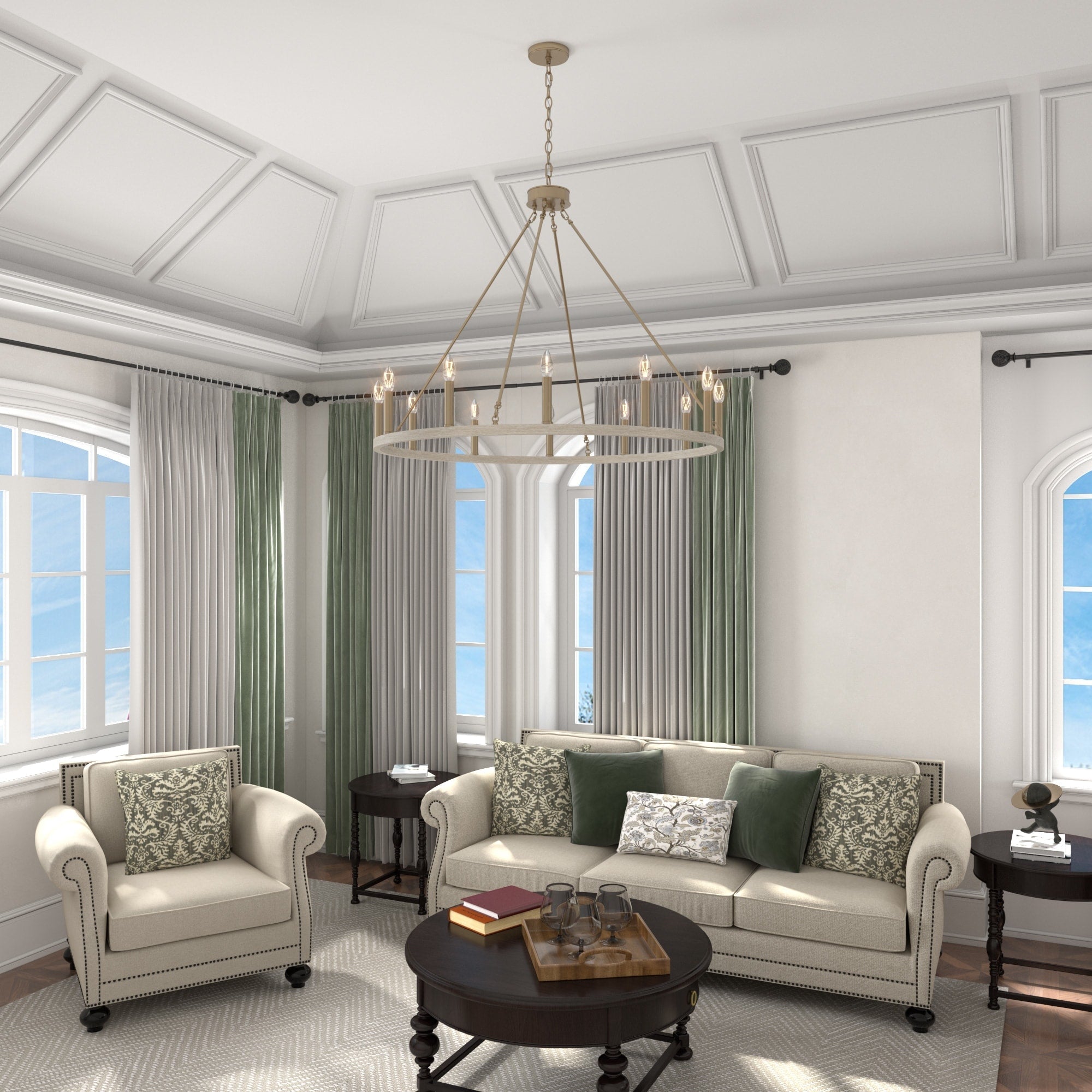 Lampadario a ruota di carro Acroma Farmhouse da 12 luci, 40 pollici, con UL - 40'' P x 138'' H