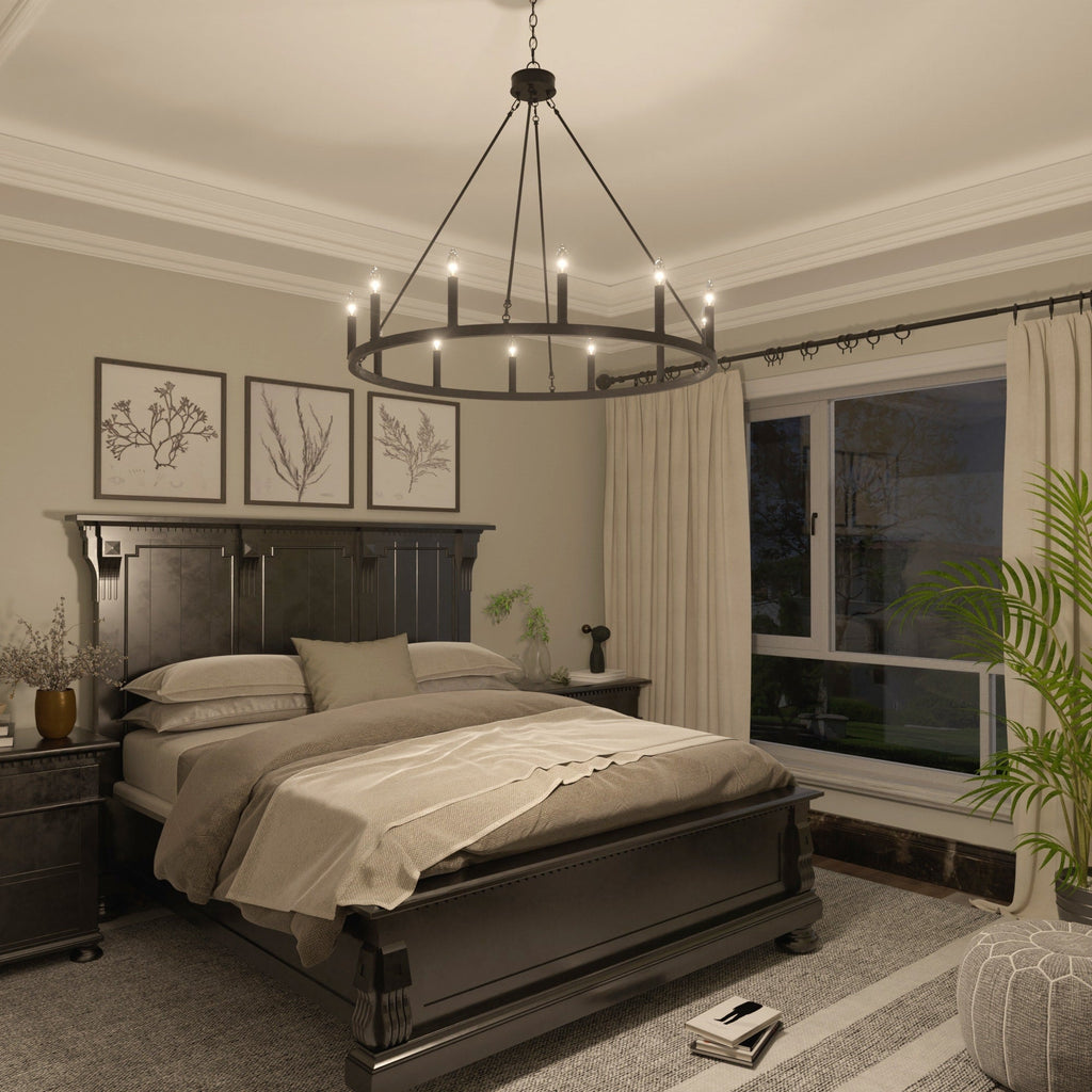 Lampadario a ruota di carro Acroma Farmhouse da 12 luci, 40 pollici, con UL - 40'' P x 138'' H