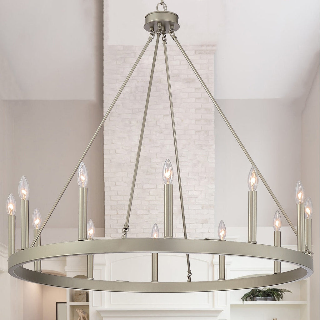 Lampadario a ruota di carro Acroma Farmhouse da 12 luci, 40 pollici, con UL - 40'' P x 138'' H