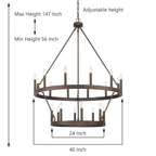 Lampadario Acroma da 20 luci moderno stile fattoria da 40 pollici a forma di ruota di carro con UL