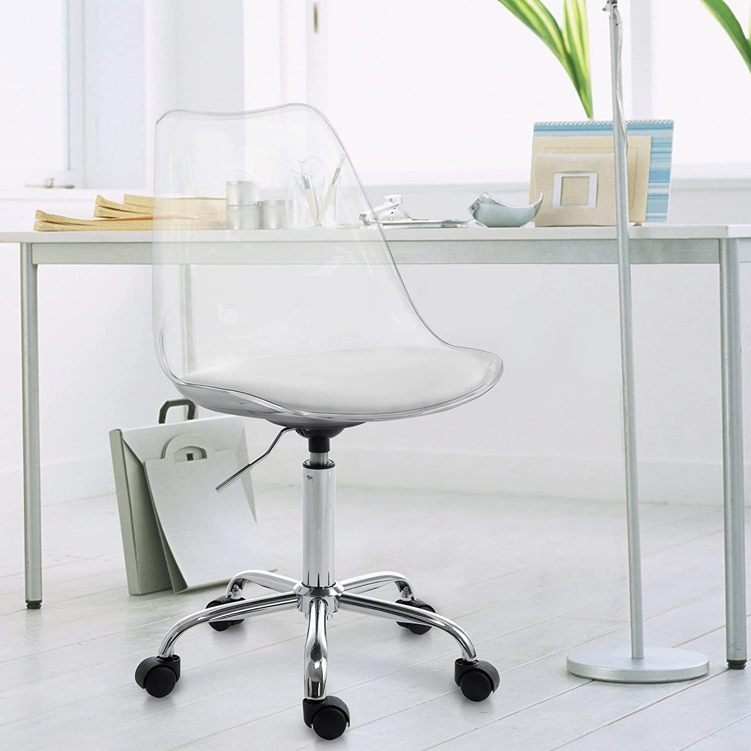 Sedia girevole in acrilico con altezza regolabile, senza braccioli, per ufficio domestico
