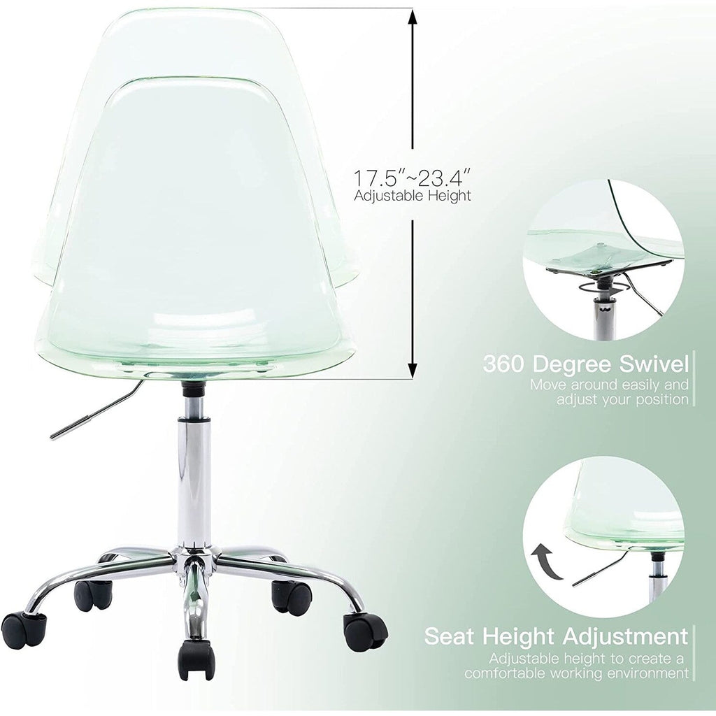 Sedia girevole in acrilico con altezza regolabile, senza braccioli, per ufficio domestico