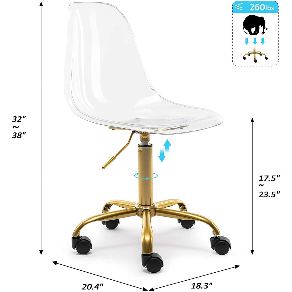 Sedia girevole in acrilico con altezza regolabile, senza braccioli, per ufficio domestico