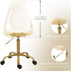 Sedia girevole in acrilico con altezza regolabile, senza braccioli, per ufficio domestico