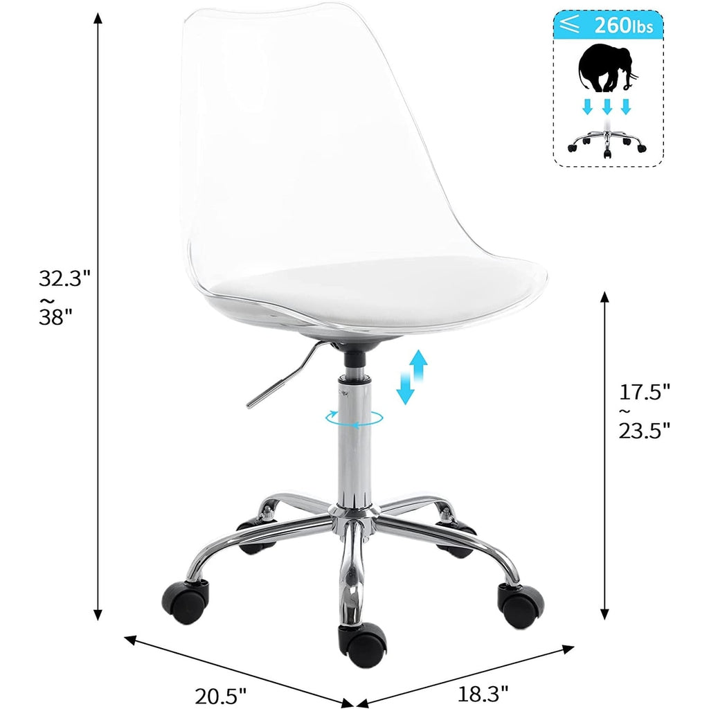 Sedia girevole in acrilico con altezza regolabile, senza braccioli, per ufficio domestico