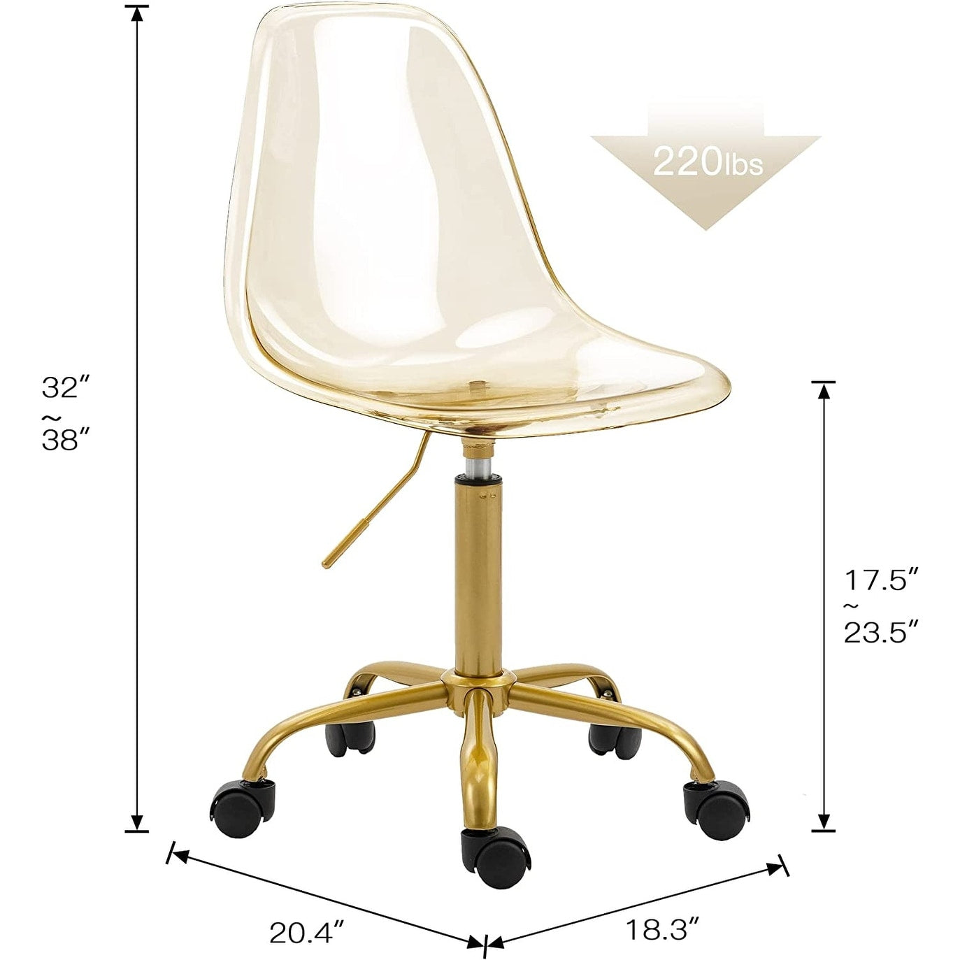 Sedia girevole in acrilico con altezza regolabile, senza braccioli, per ufficio domestico