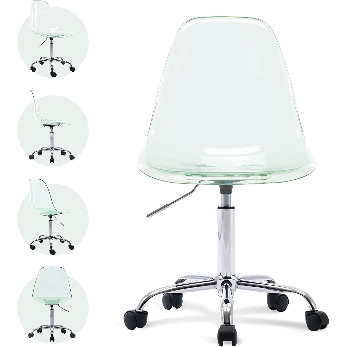 Sedia girevole in acrilico con altezza regolabile, senza braccioli, per ufficio domestico