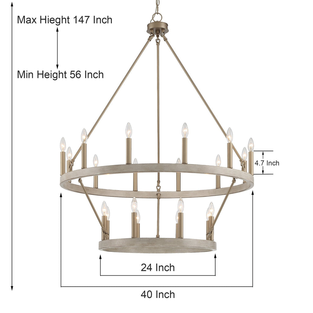Lampadario Acroma da 20 luci moderno stile fattoria da 40 pollici a forma di ruota di carro con UL